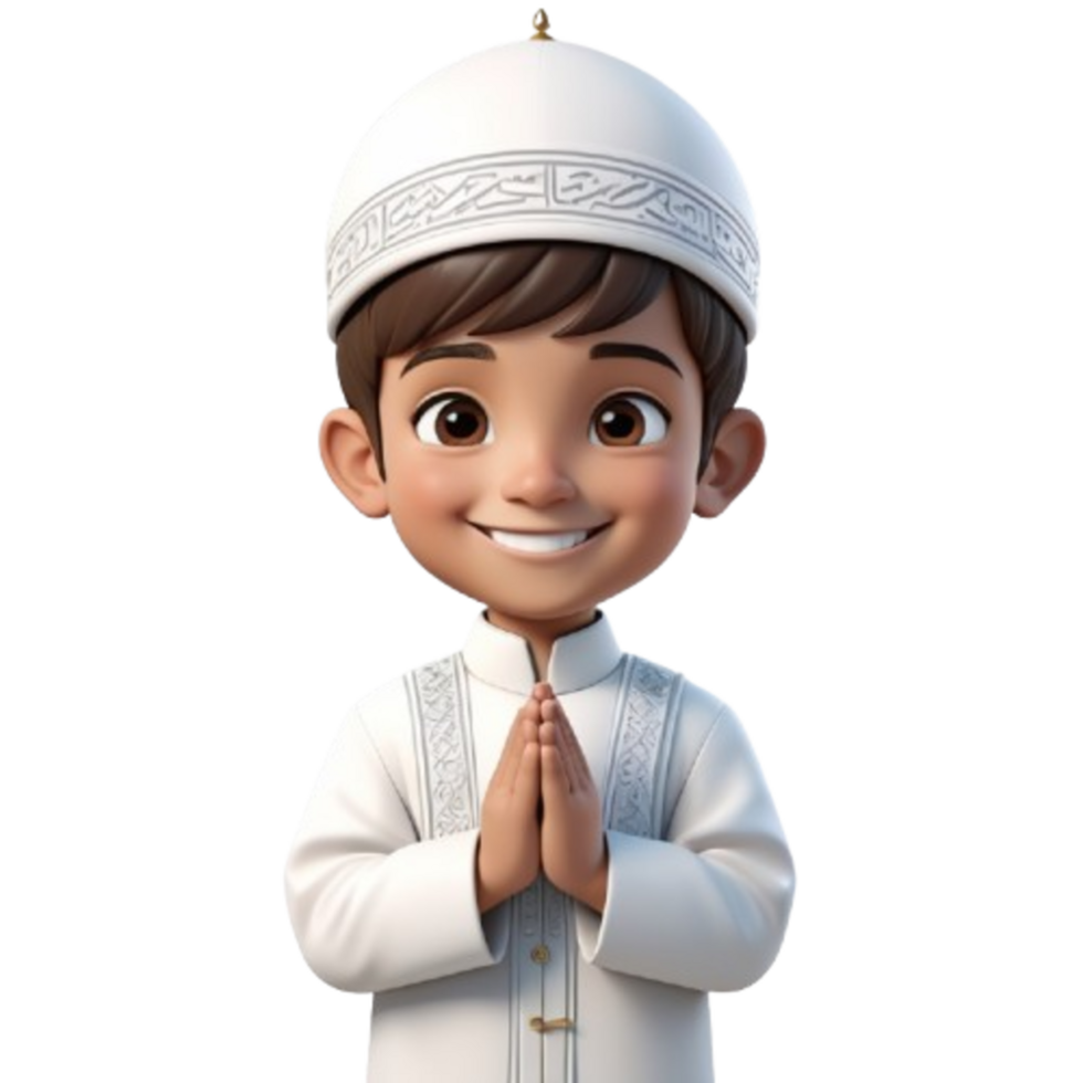 A cartoon boy in a white muslim outfit png