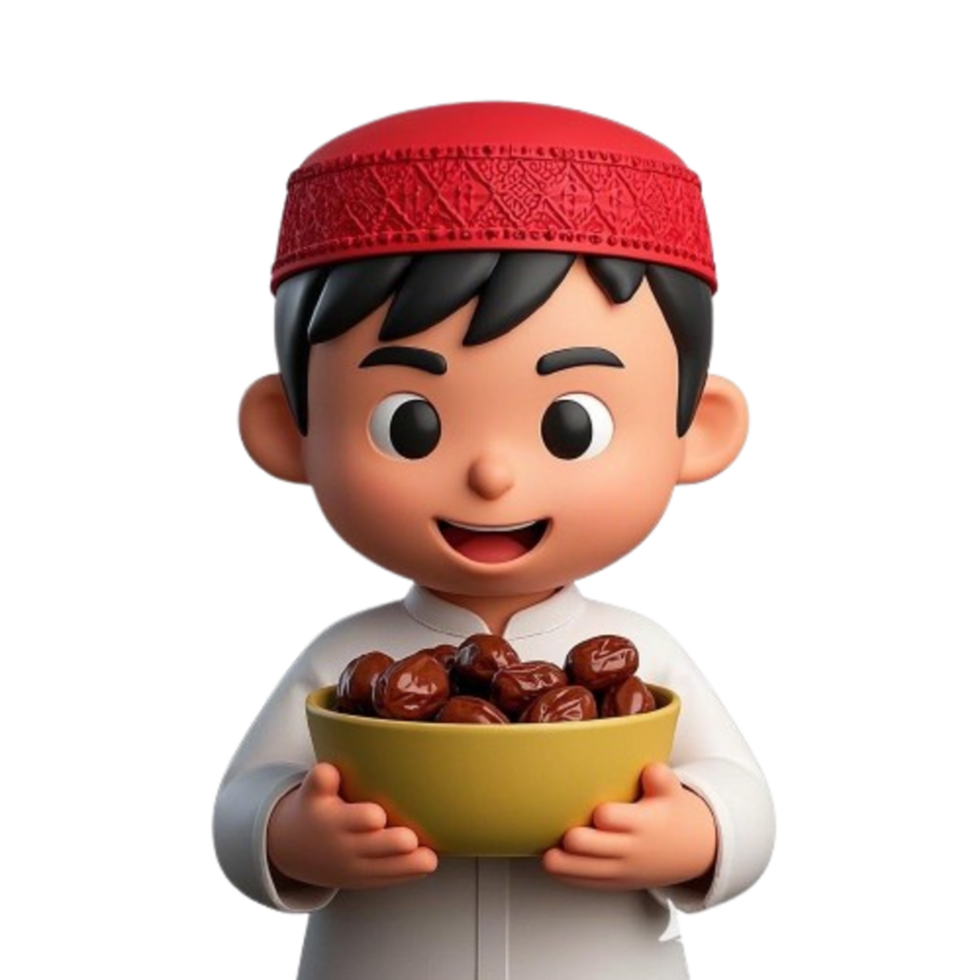 A cartoon boy holding a bowl of dates png