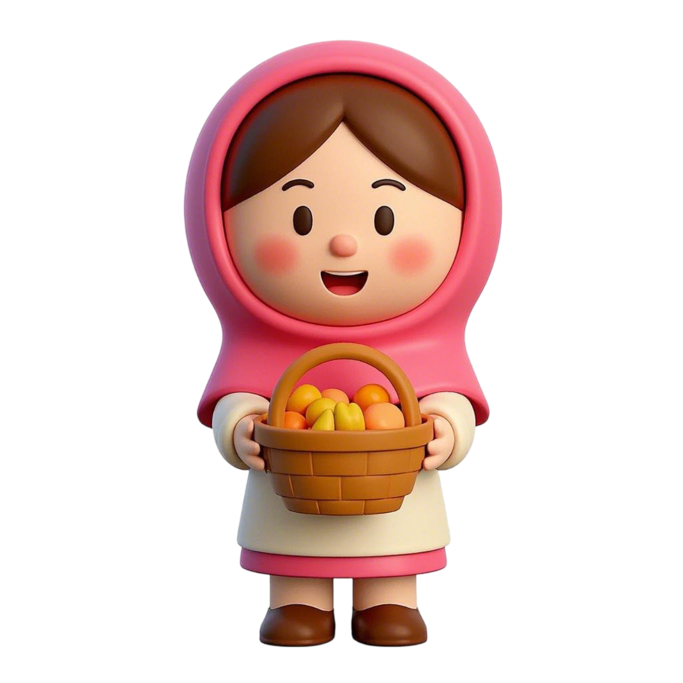 A figurine of a girl holding a basket of fruit png