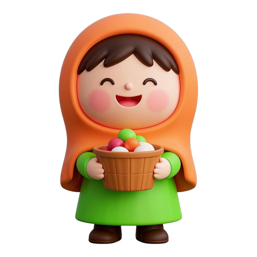 A figurine of a girl holding a basket of eggs png