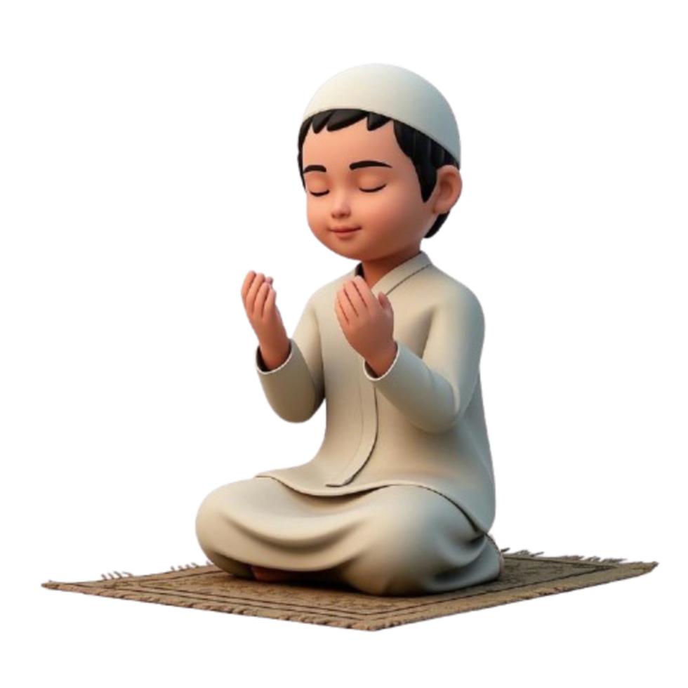 A cartoon boy praying in a white outfit png