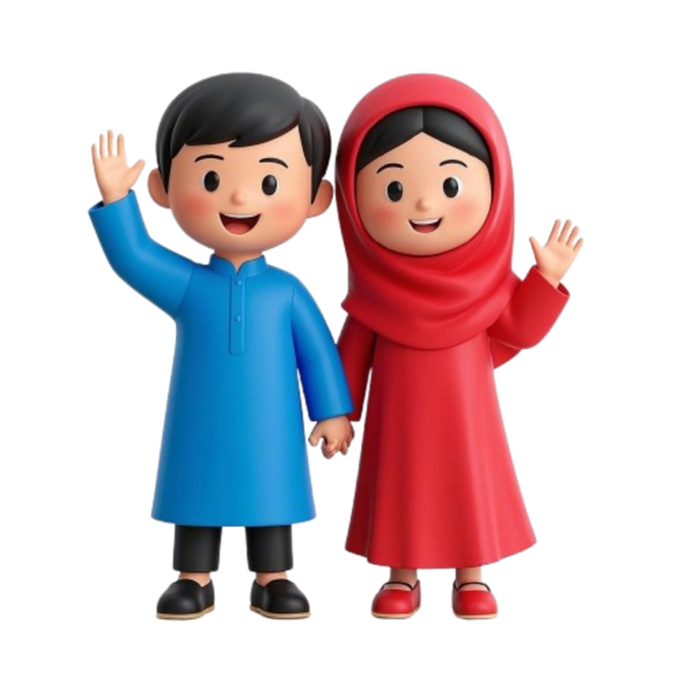 Two cartoon characters in traditional clothing waving png