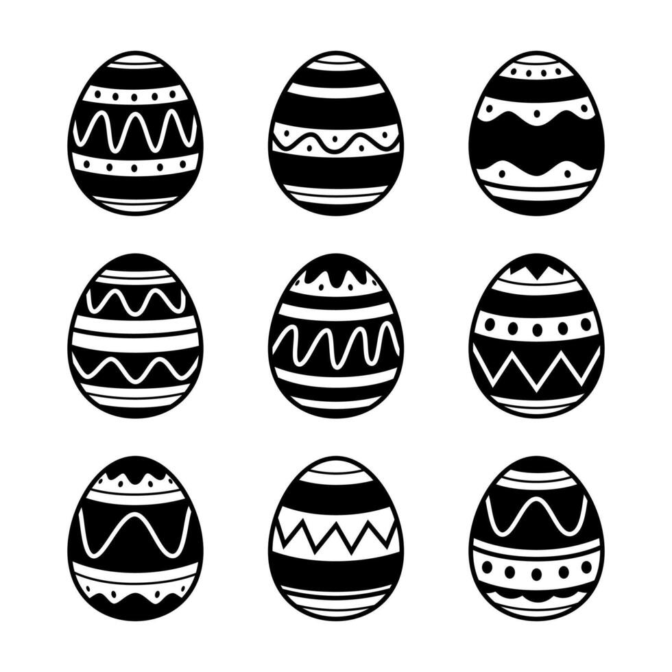 Black and white Easter eggs collection set isolated on white. Silhouette Easter eggs set vector