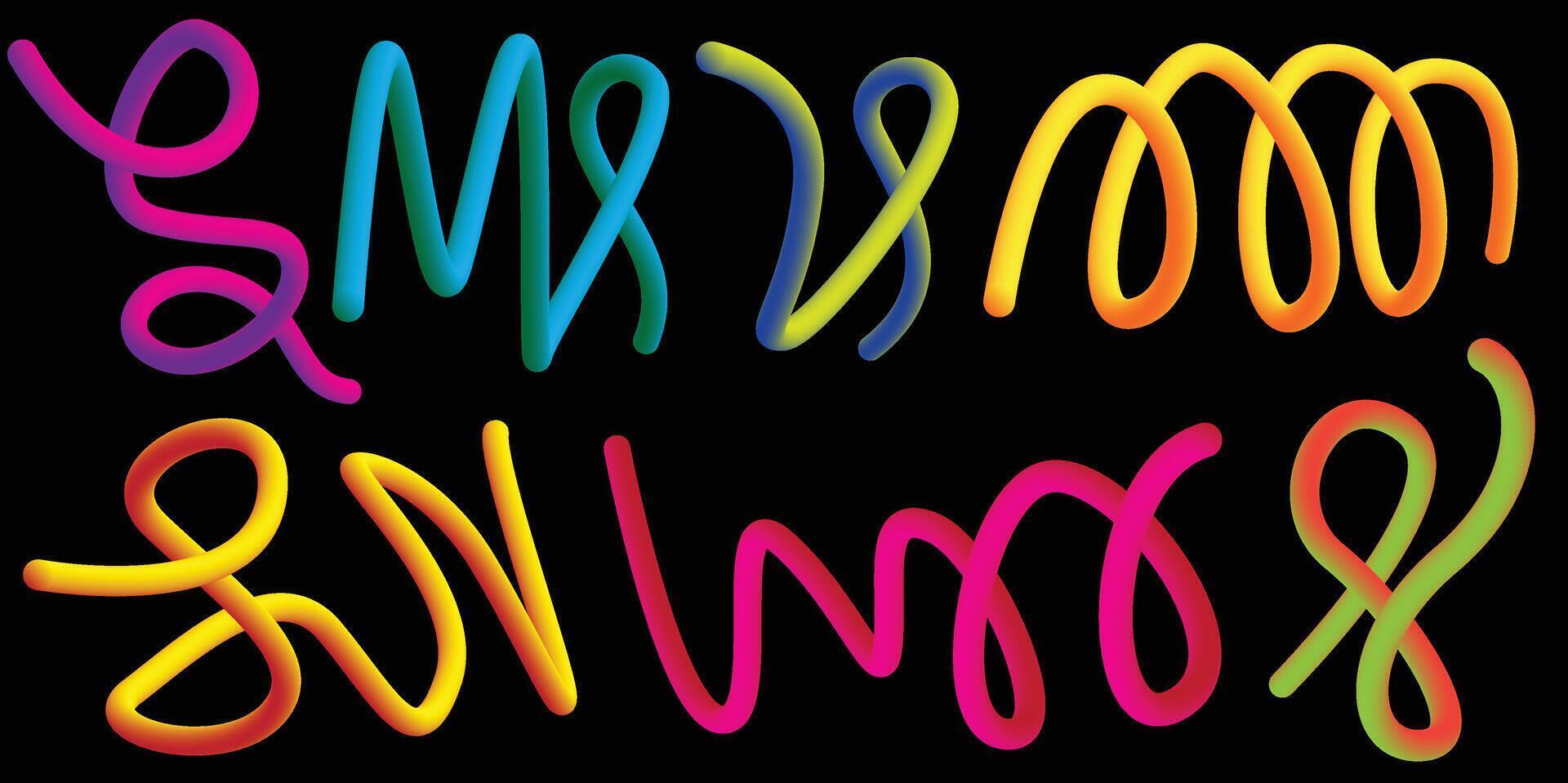 Vibrant Colorful Waves on a Dark Canvas Creating a Stunning Abstract 3D Illusion vector