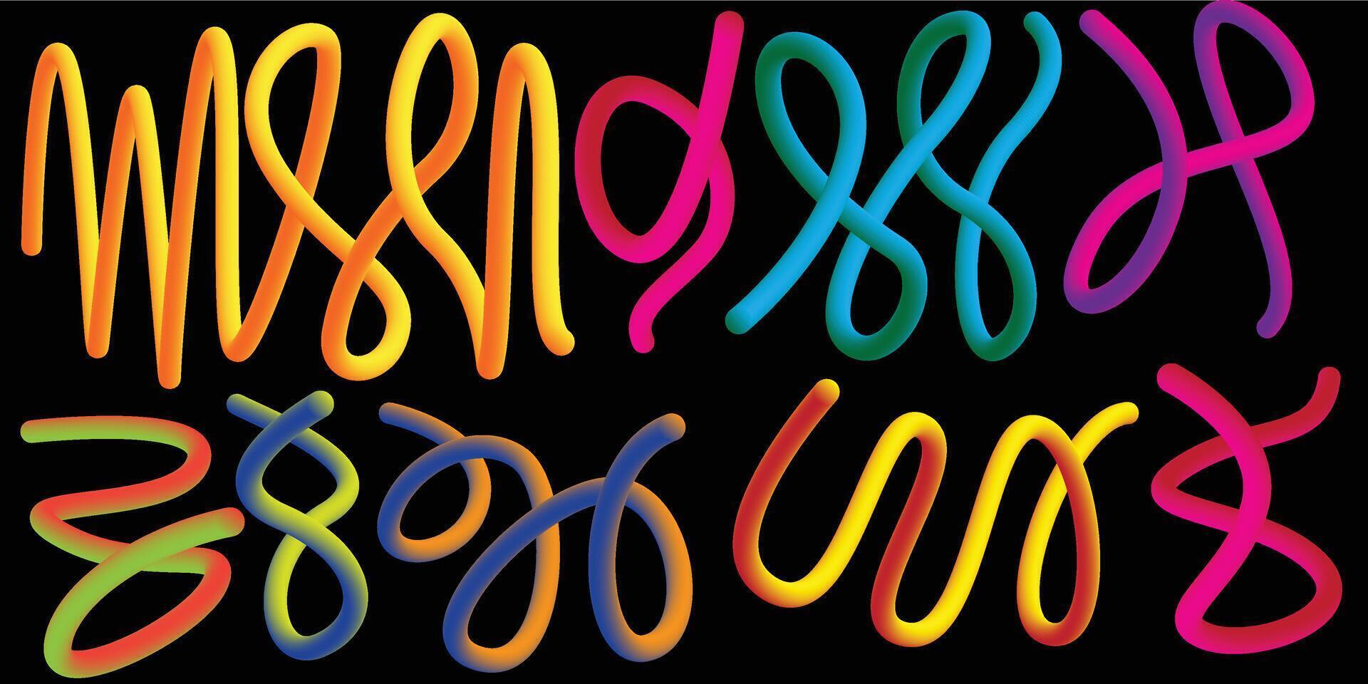 Colorful Gradient Lines in a Fluid Motion Against a Mysterious Black Digital Canvas vector