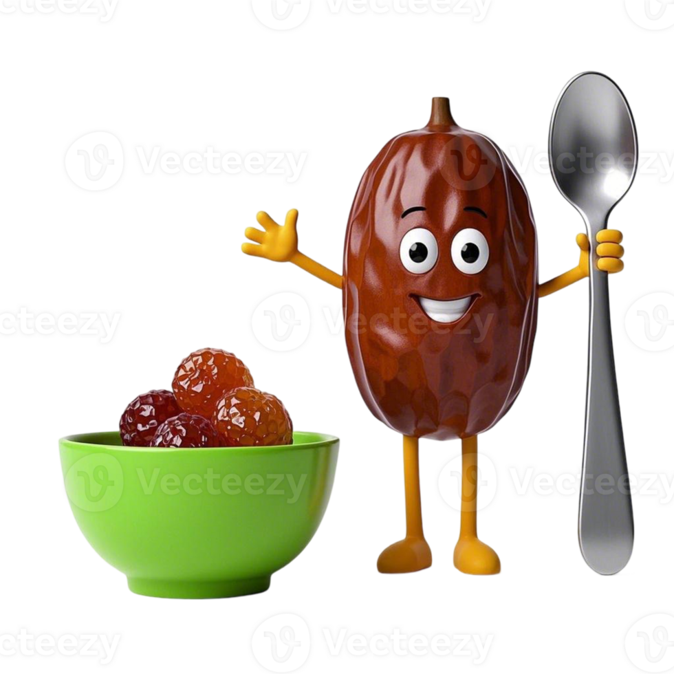 Date palm fruit with spoon and bowl png