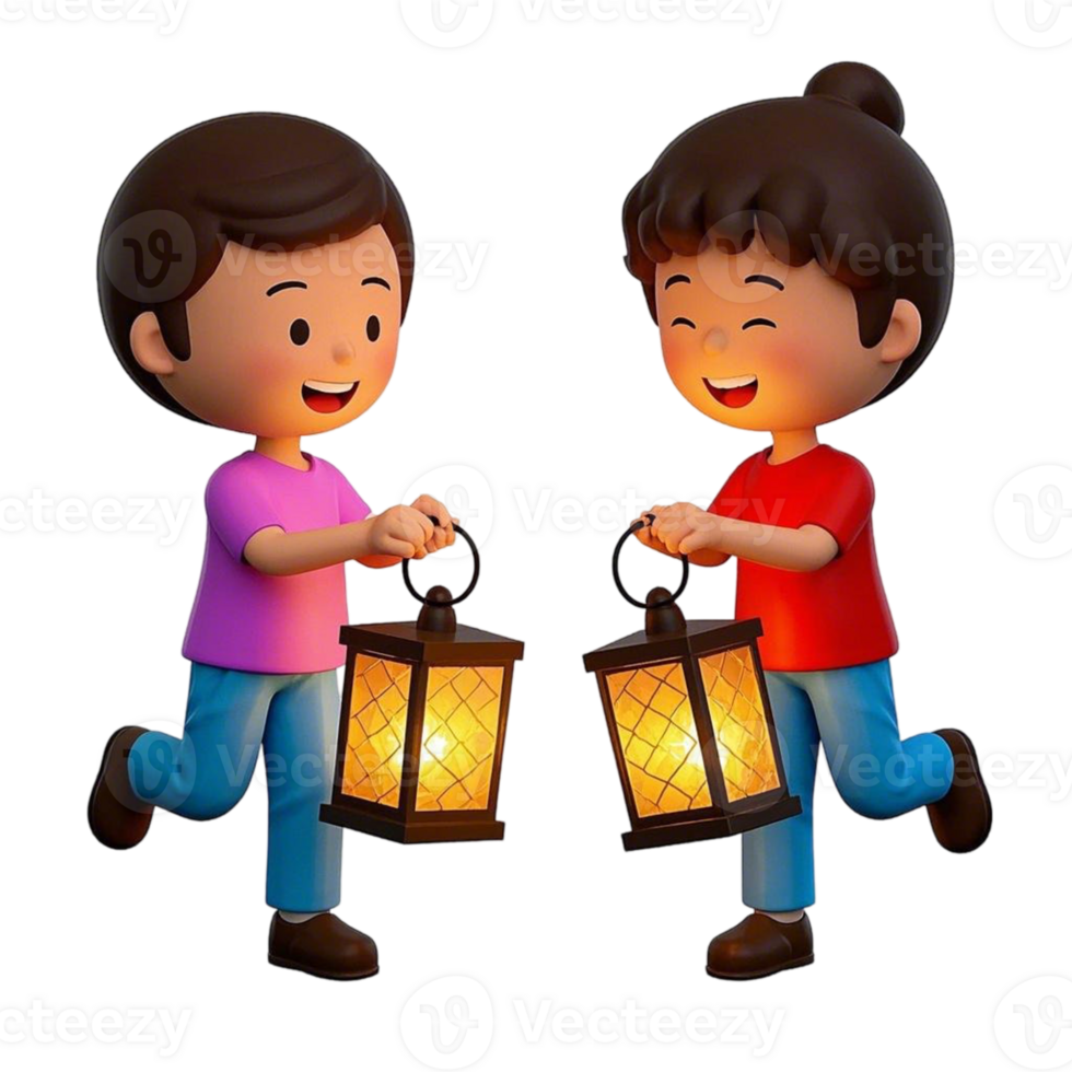 Two people holding lanterns in the dark png
