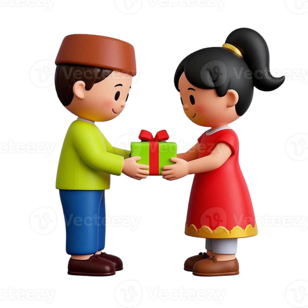 A cartoon couple holding a gift png