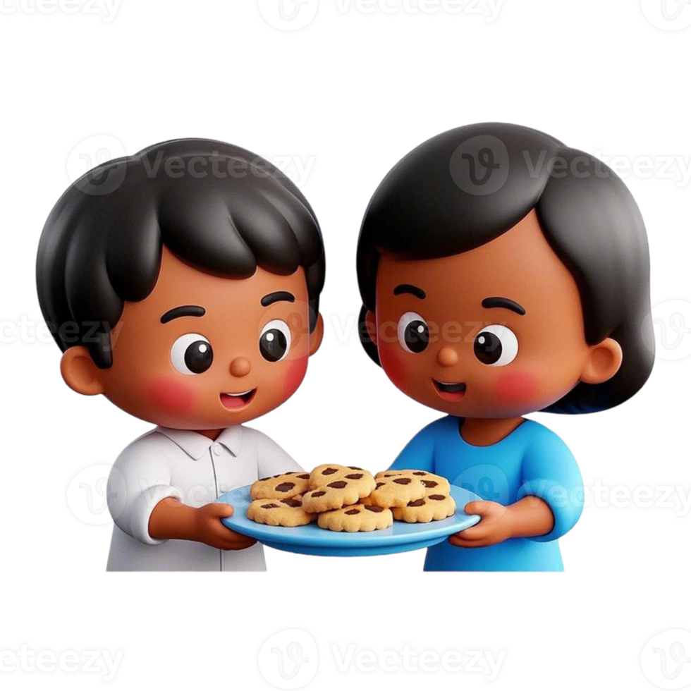 Two children holding a plate of cookies png
