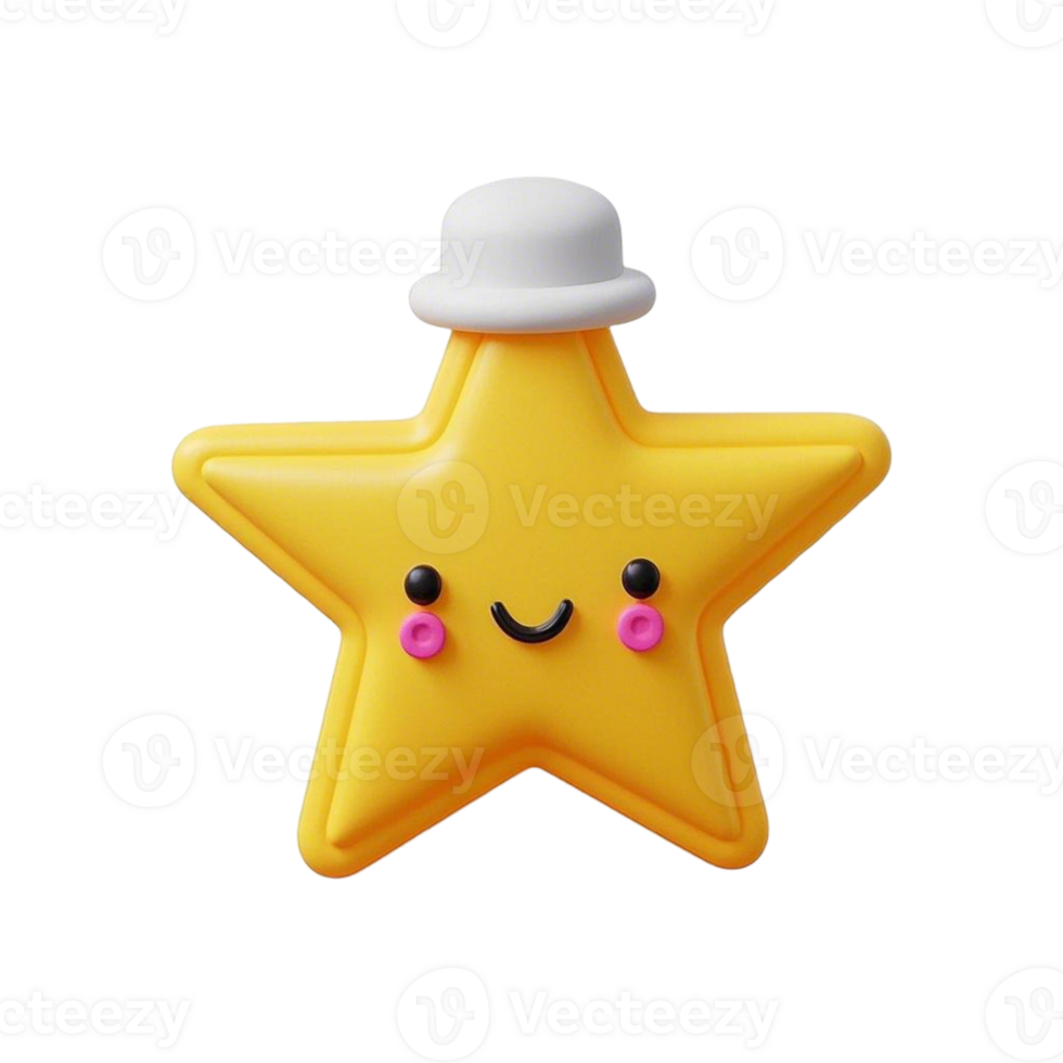 A yellow star shaped toy with a white hat png