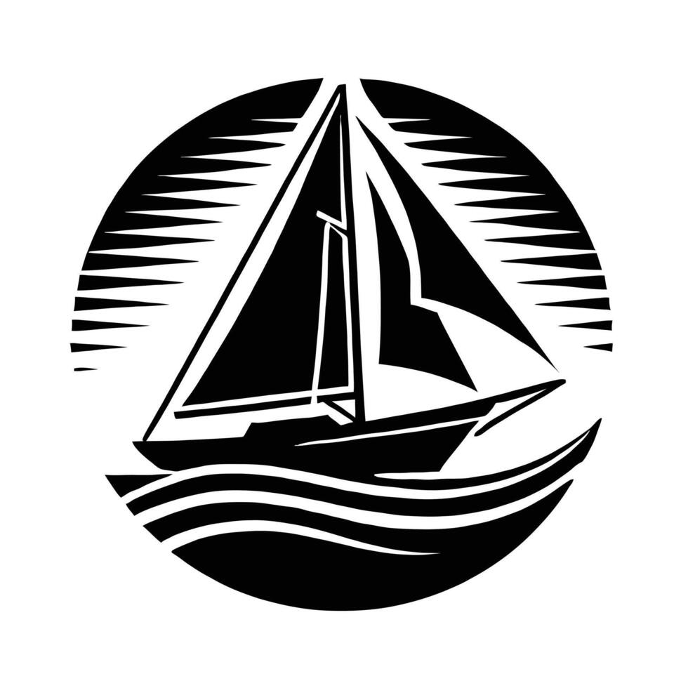 A black and white logo of a sailboat vector