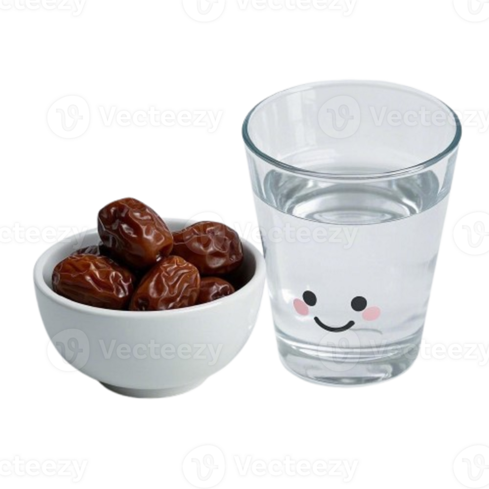 A glass of water and a bowl of dates png