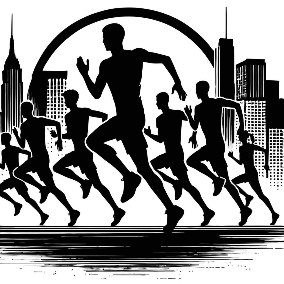 Silhouette of runners running in the city vector