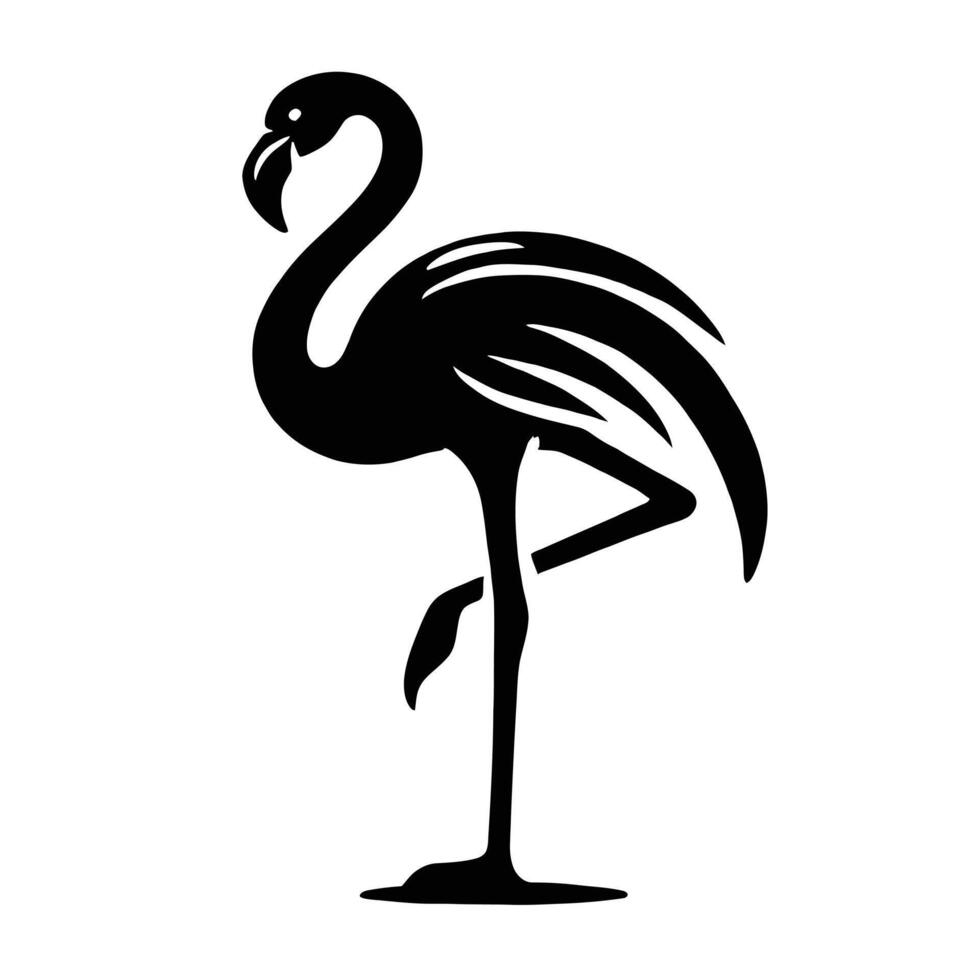 A black and white silhouette of a flamingo vector