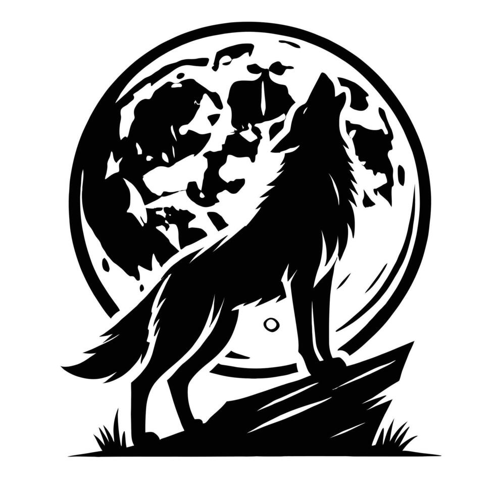 Wolf howling at the moon vector
