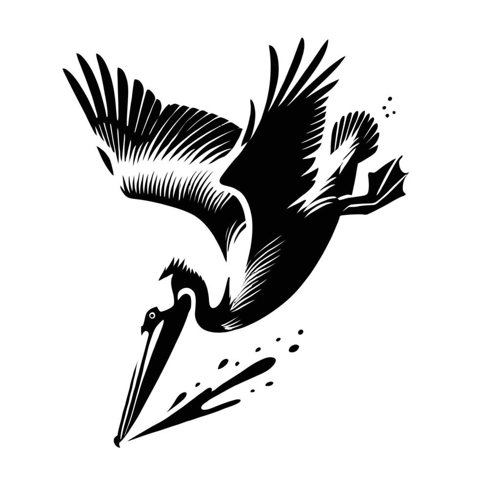 A black and white pelican with its wings spread vector
