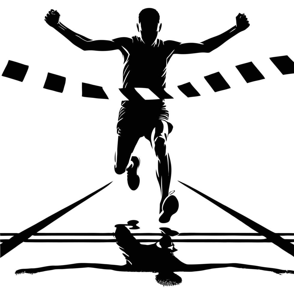 A runner is crossing the finish line vector