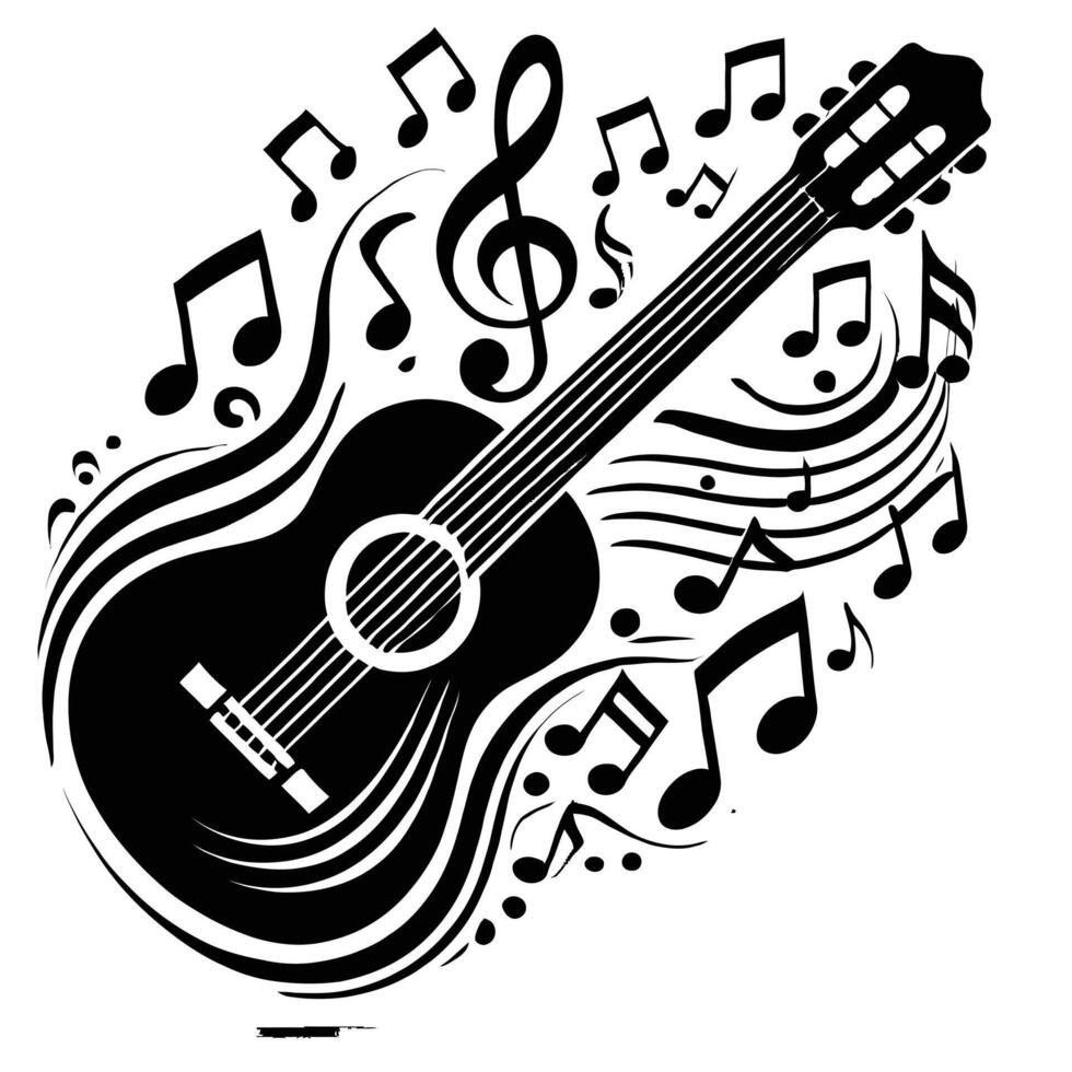 Guitar and music notes vector
