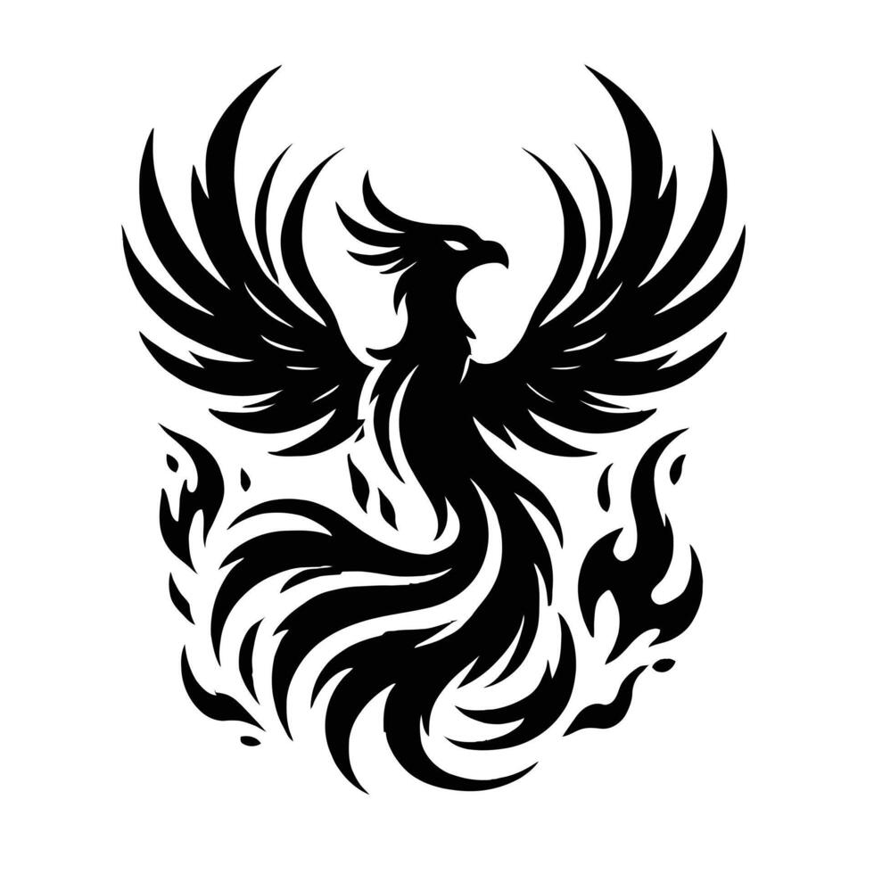 A black and white phoenix tattoo design vector