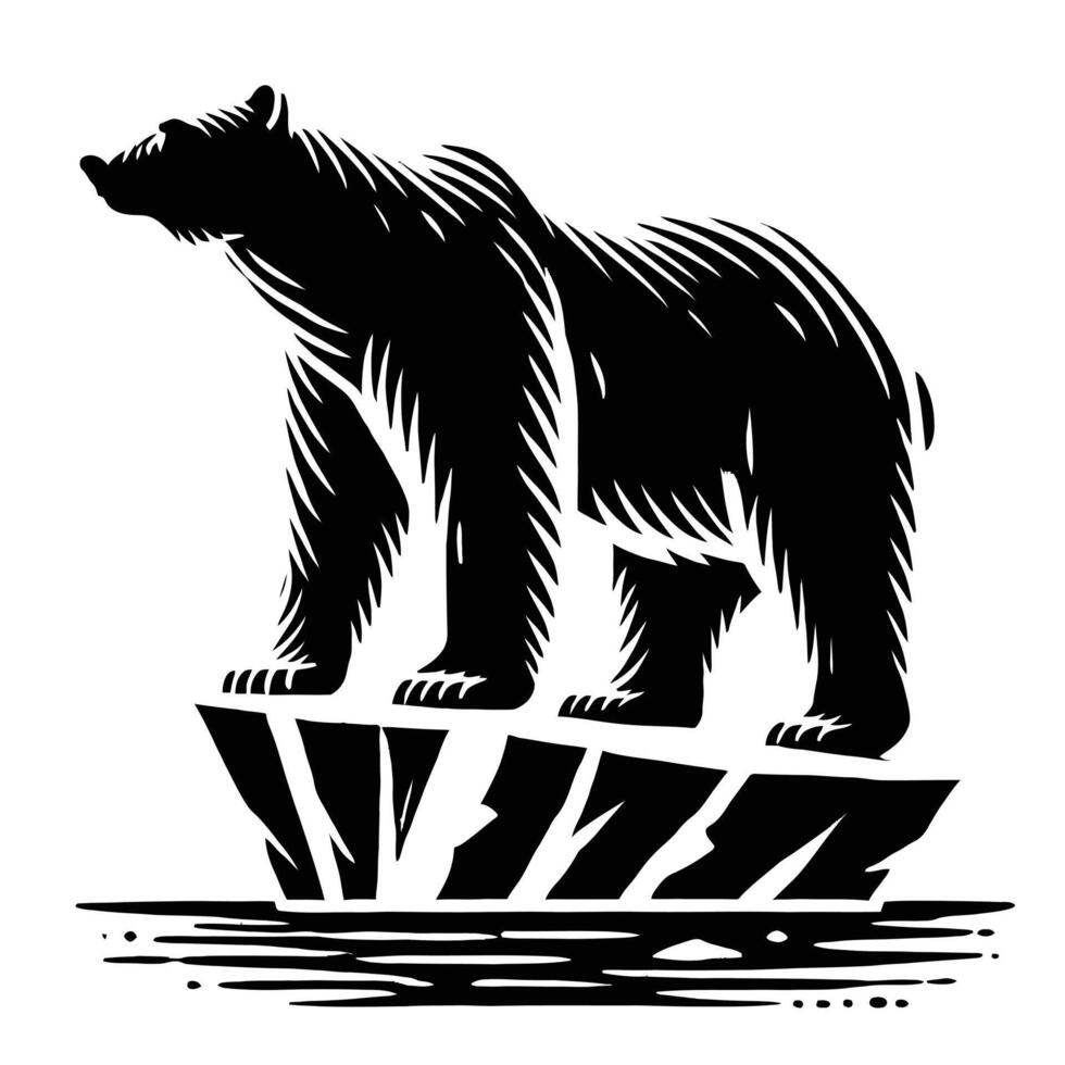 A black and white bear standing on a rock vector