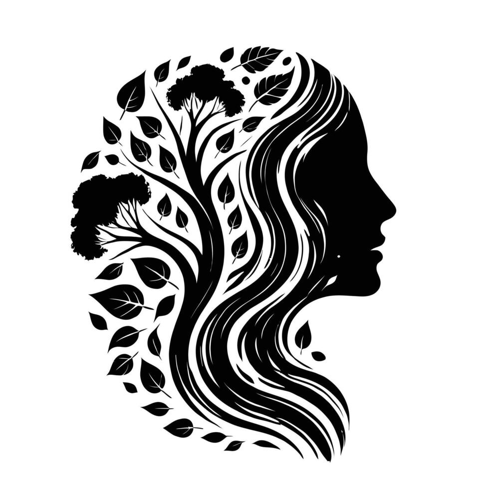Silhouette of a woman with a tree in her hair vector