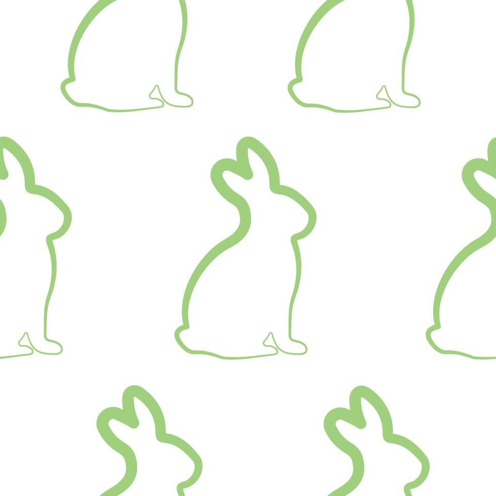 seamless pattern with simple icons of a rabbit sitting on its hind legs in green color in line art style, for logos or various holiday designs vector