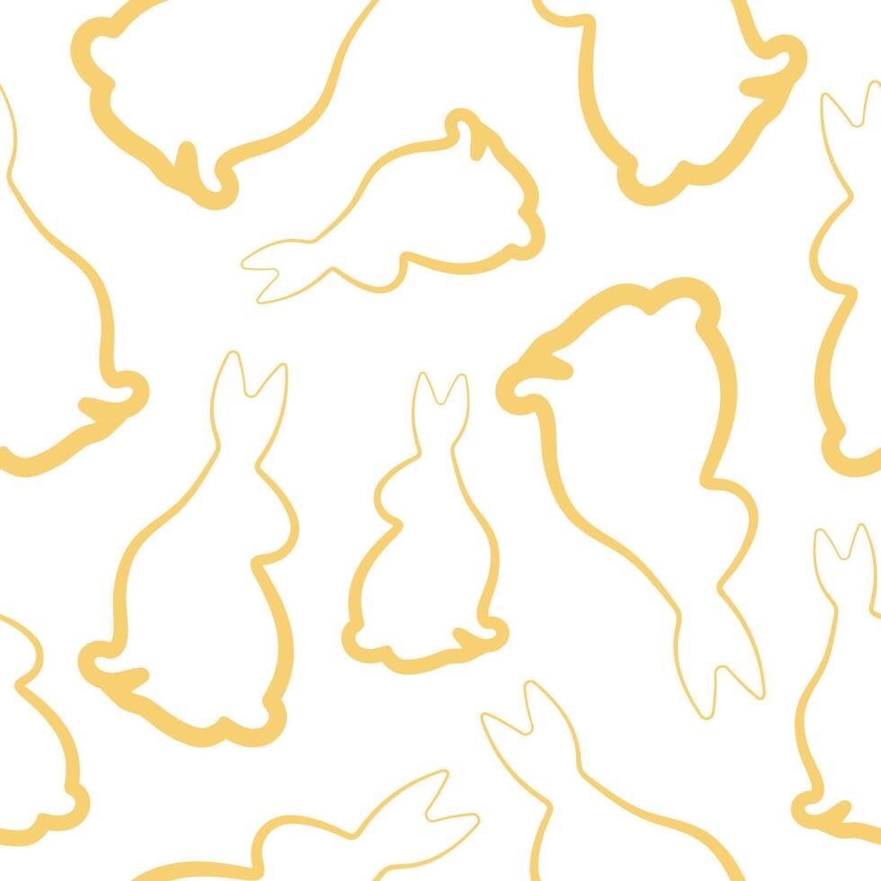 seamless pattern with simple icons of a rabbit sitting and turned to the right side in yellow color in line art style arranged randomly, for logos or various holiday designs vector