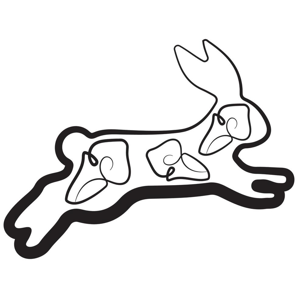 simple icon of a rabbit in the moment of a nap with calla lily buds in line art style, for logos or various holiday designs vector