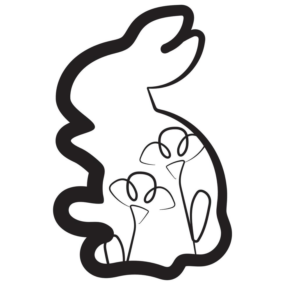 simple icon of a rabbit washing with flower buds in line art style, for logos or holiday designs vector