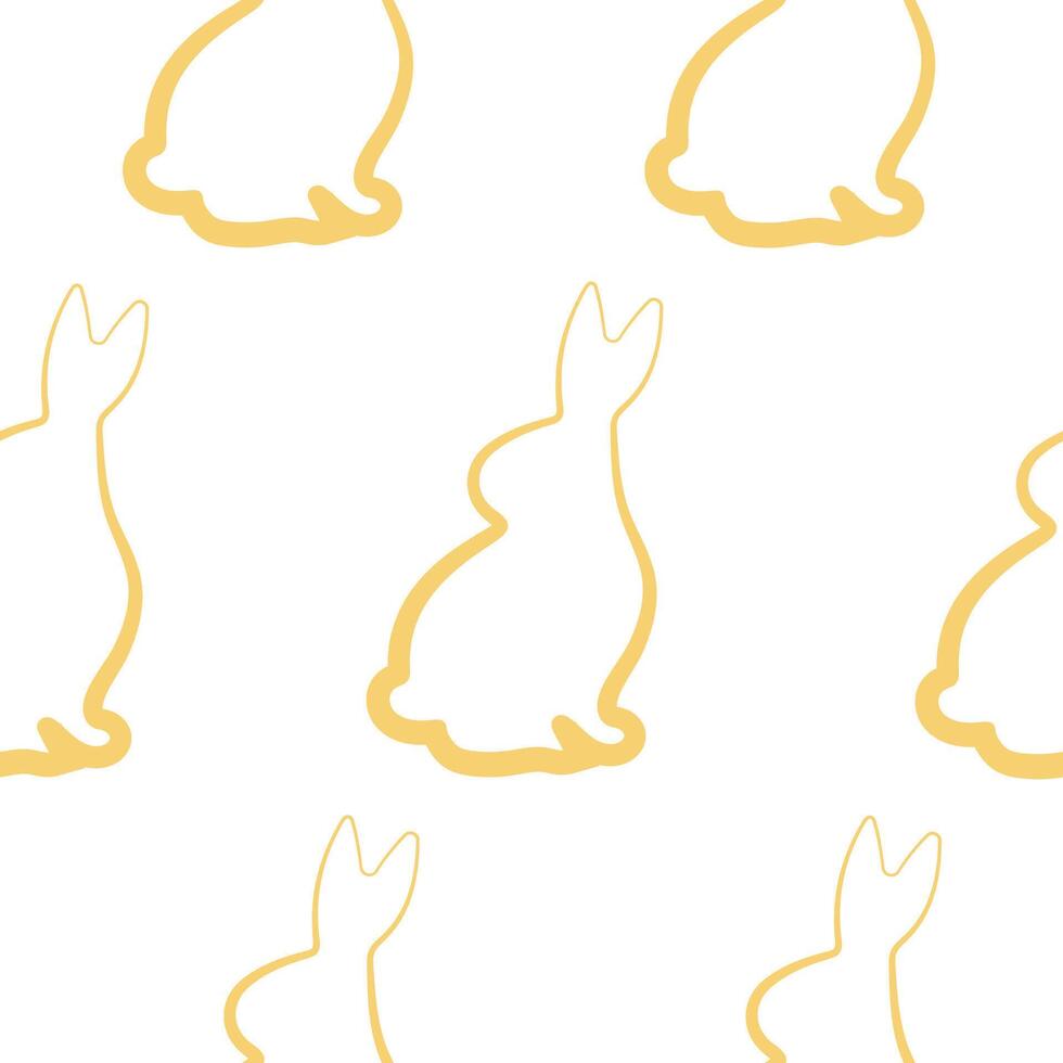 seamless pattern with simple icons of a rabbit sitting and turned to the right in yellow color in line art style, for logos or various holiday designs vector