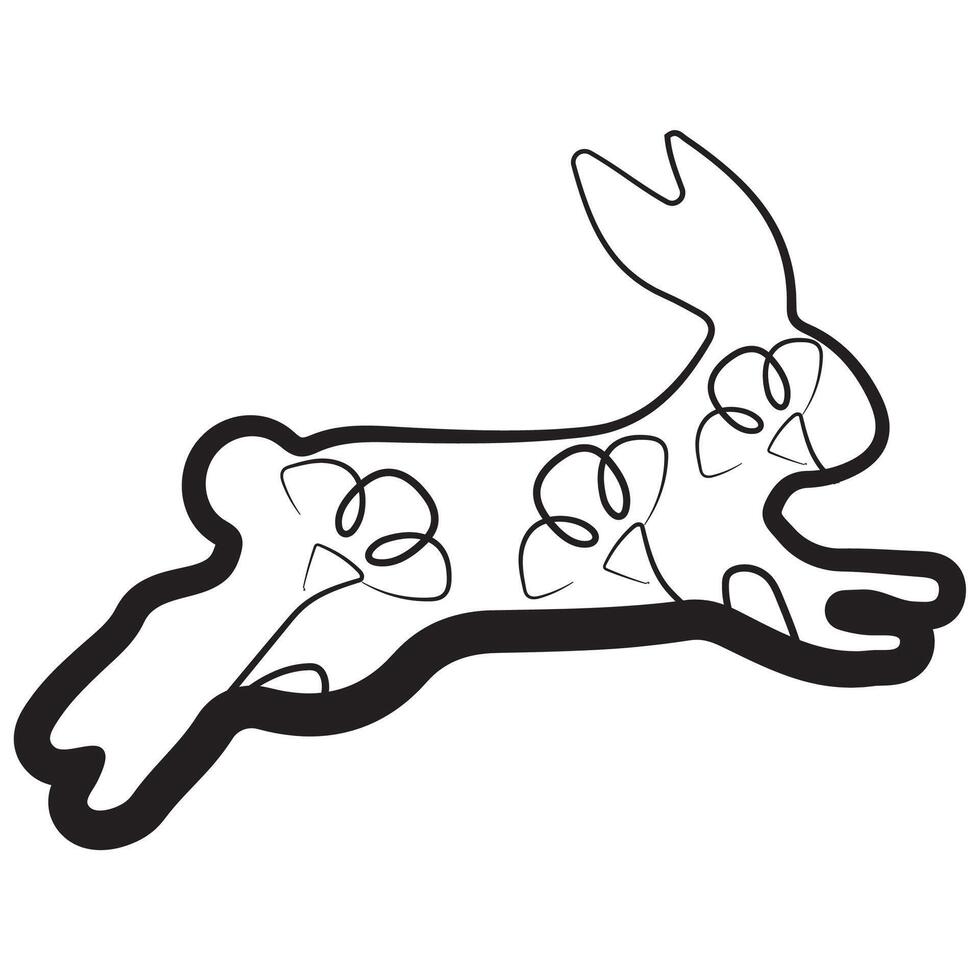 simple icon of a rabbit at the moment of hopping with flower buds in line art style, for logos or various holiday designs vector