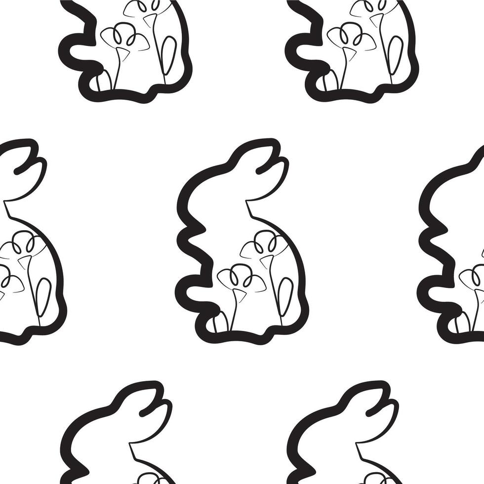 seamless pattern with simple icons of rabbits that washes with flower buds in line art style, for logos or holiday designs vector
