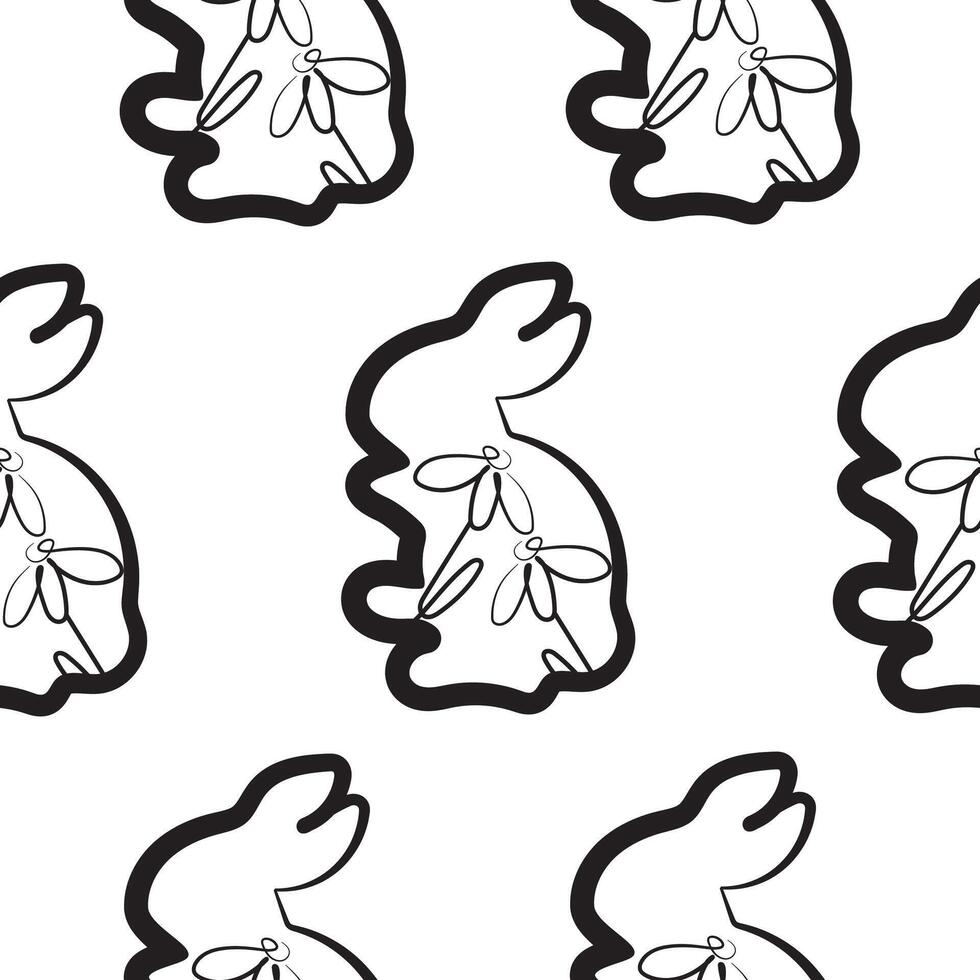 seamless pattern with simple icons of rabbits that washes with chamomile buds in line art style, for logos or holiday designs vector