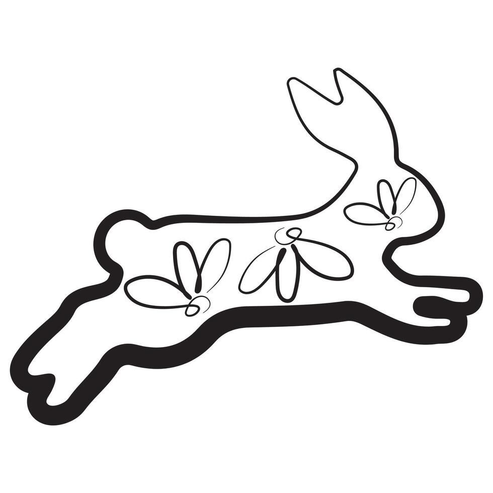 simple icon of a bunny in the moment of a nap with chamomile buds in line art style, for logos or various holiday designs vector