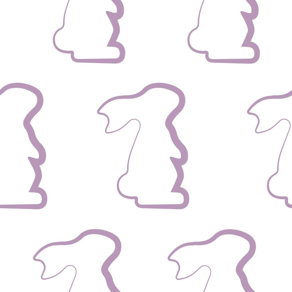 seamless pattern with simple icons of a rabbit sitting on its hind legs in purple color in line art style, for logos or various holiday designs vector