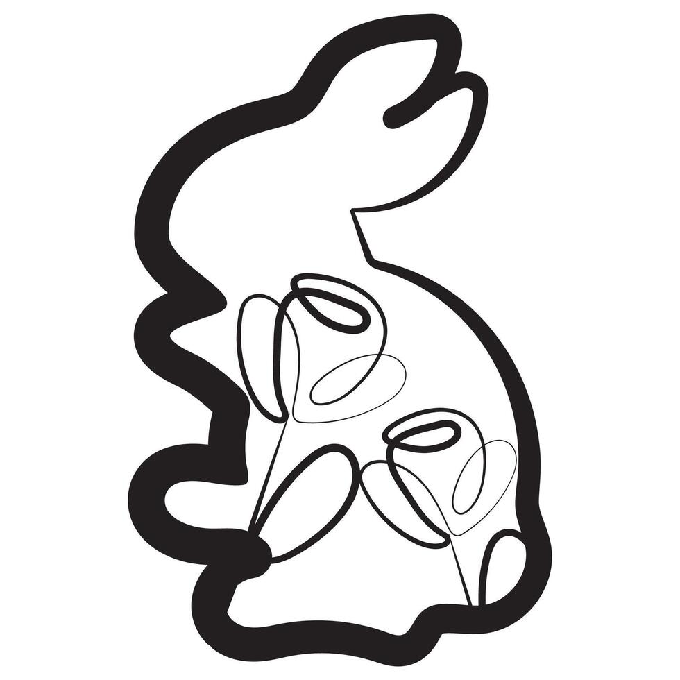 simple icon of a rabbit washing with rose buds in line art style, for logos or holiday designs vector
