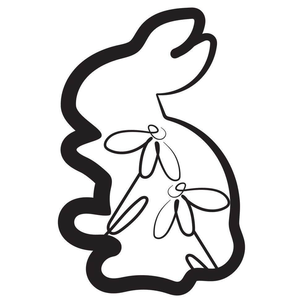 simple icon of rabbit washing with chamomile buds in line art style, for logos or holiday designs vector