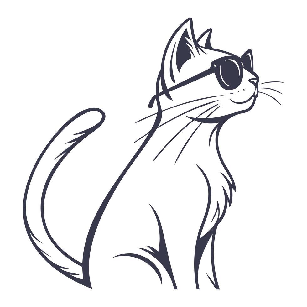 Graceful Feline Silhouette, Stylish Line Art Design vector