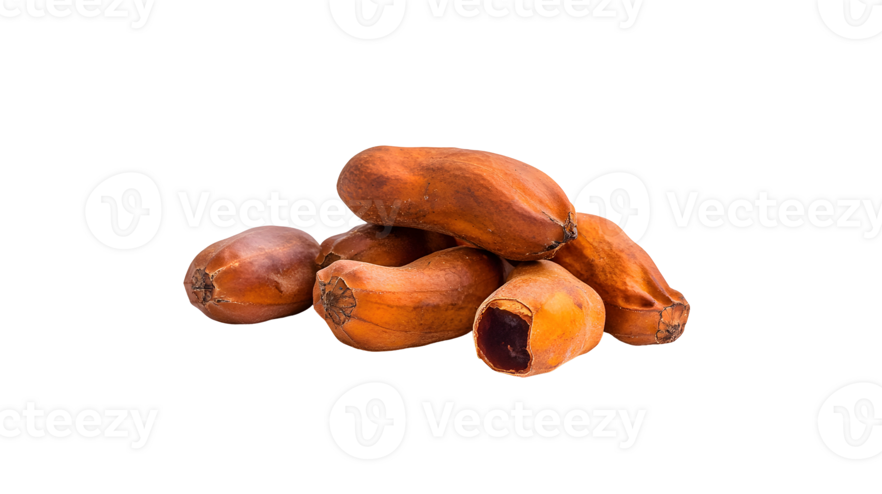 Studio shot displaying several ripe tamarinds with transparent background for easy use png