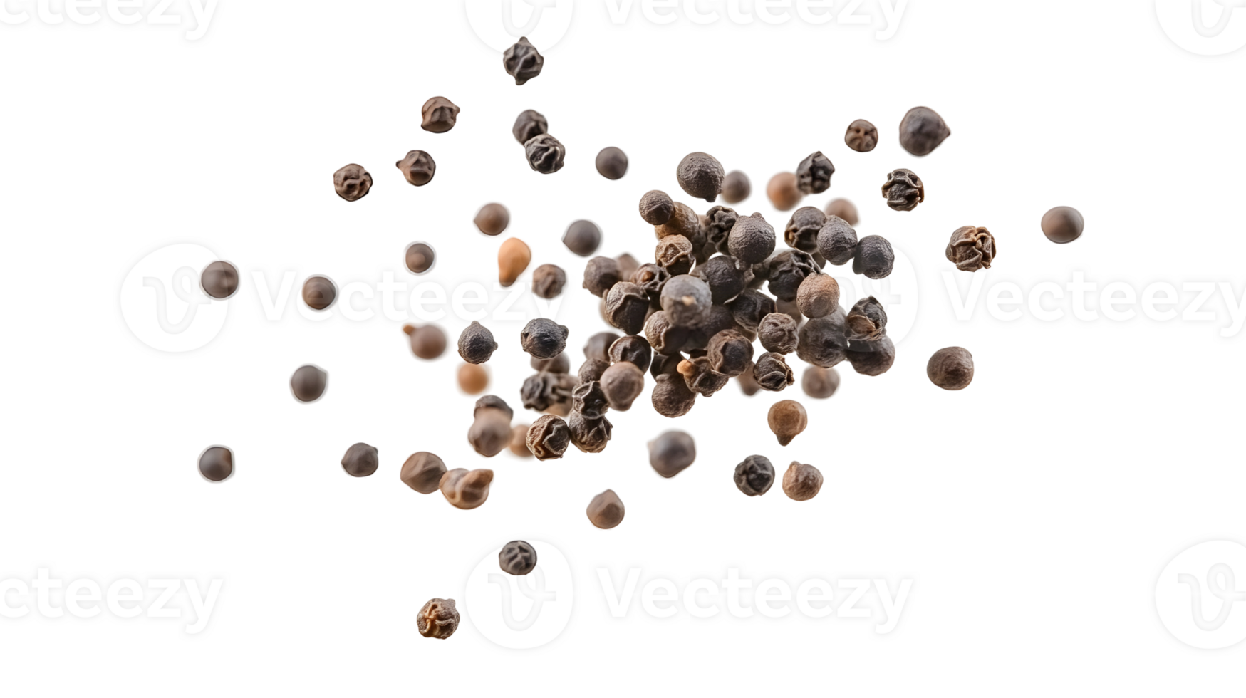 Captivating close up view showcasing a scattering of aromatic peppercorns on seamless space png