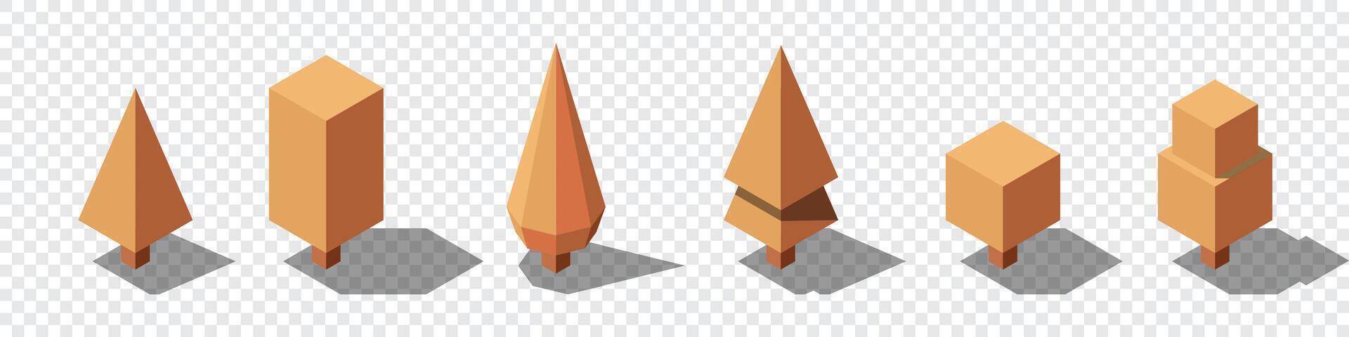 Isometric autumn tree set, Tree isometric set elements. Isometric trees elements for landscape design. Park element set, vector