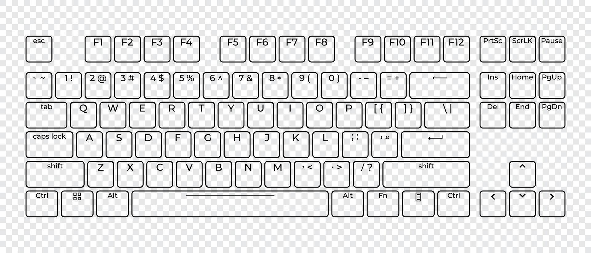 Computer keyboard button layout template with letters for graphic use, Modern computer keyboard, illustration, vector