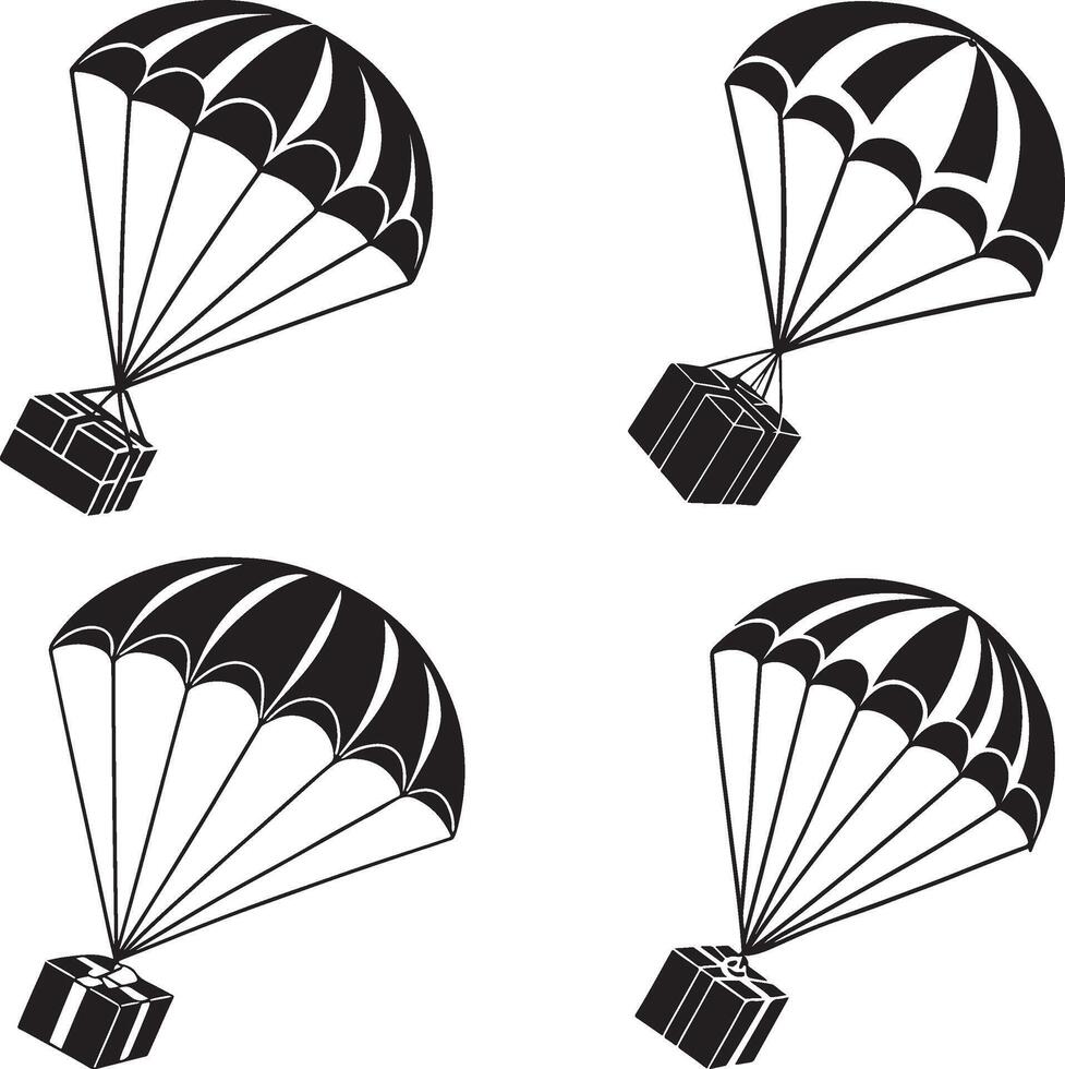 Black Silhouette of a Parachute with Cargo Box vector