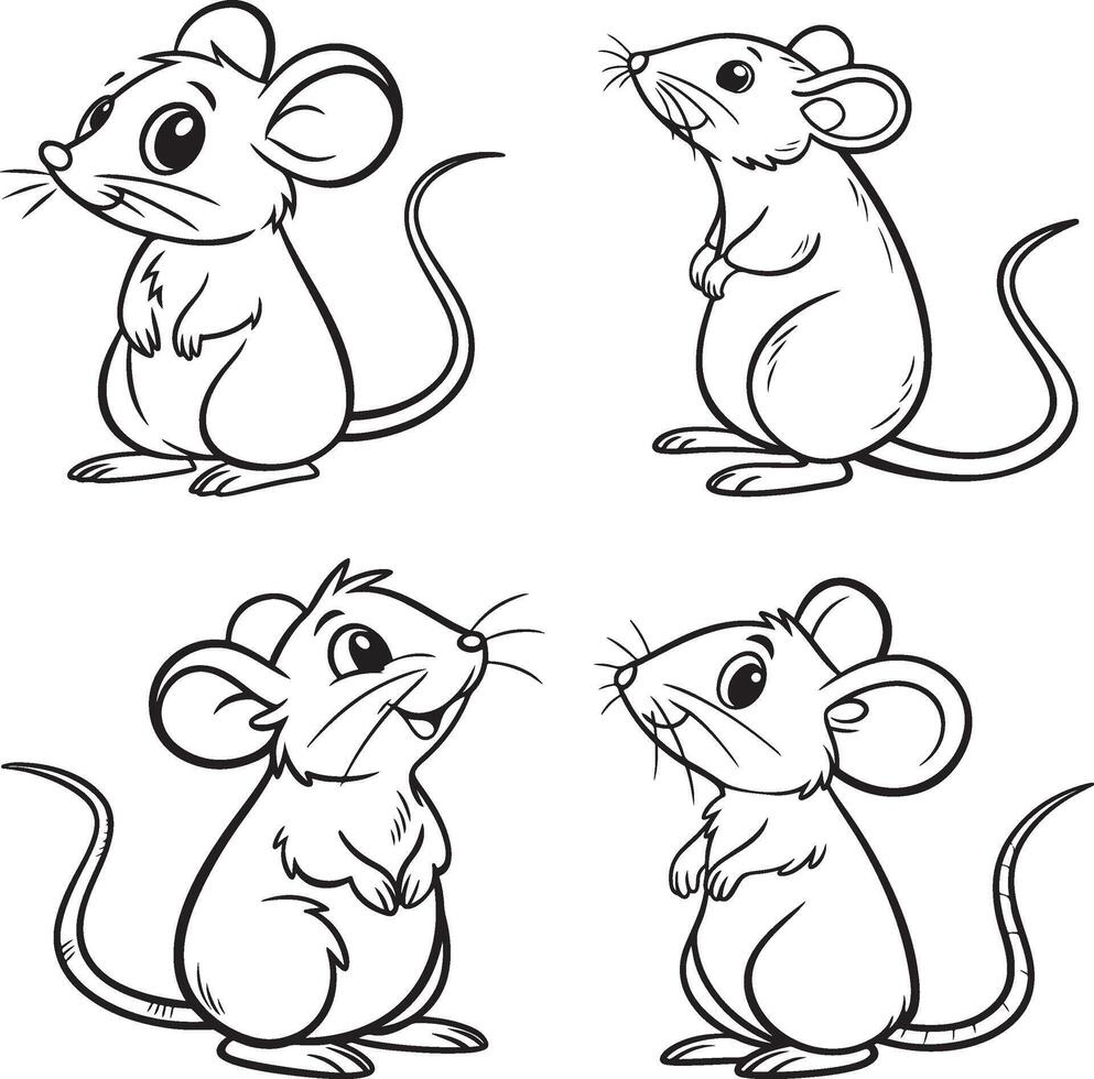 Simple Black and White Outline of a Cute Cartoon Field Mouse vector