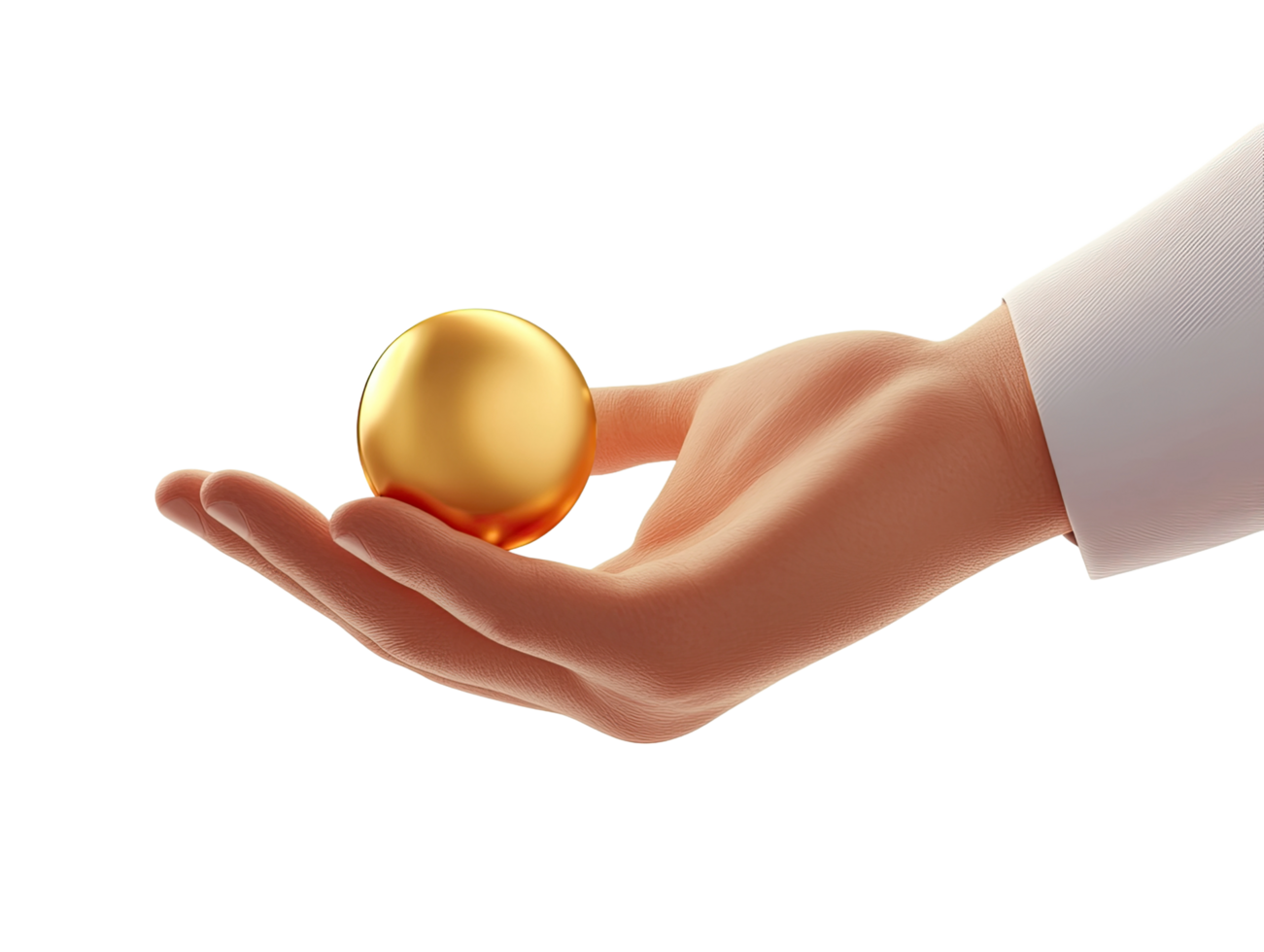 Hand of a businessman holding a golden ball png