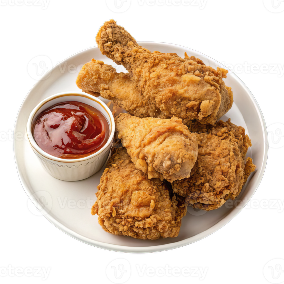 Fried chicken with ketchup on a plate png