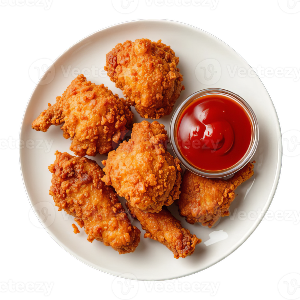 A plate of fried chicken with ketchup png