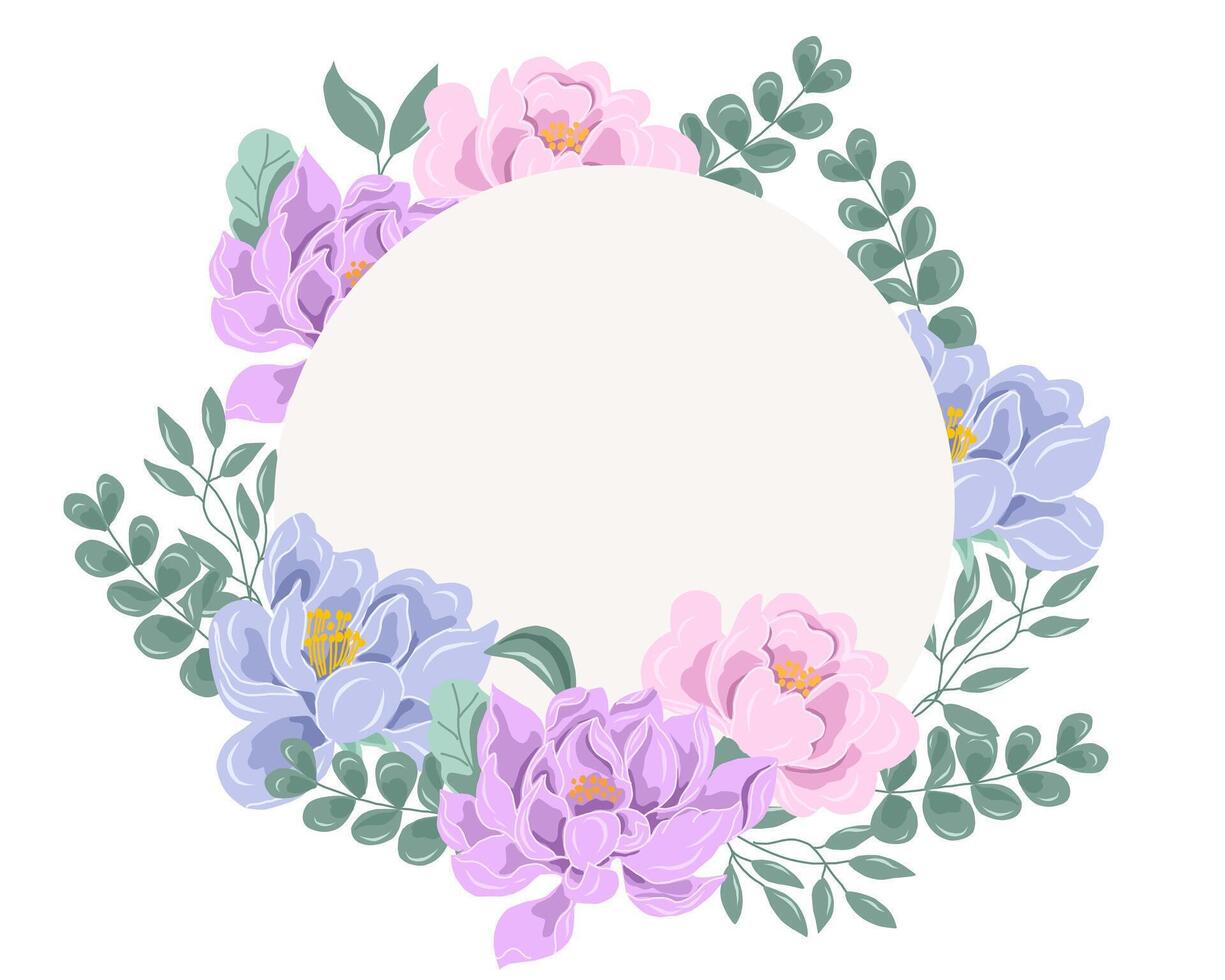 Purple Magnolia and Pink Flower Wreath vector