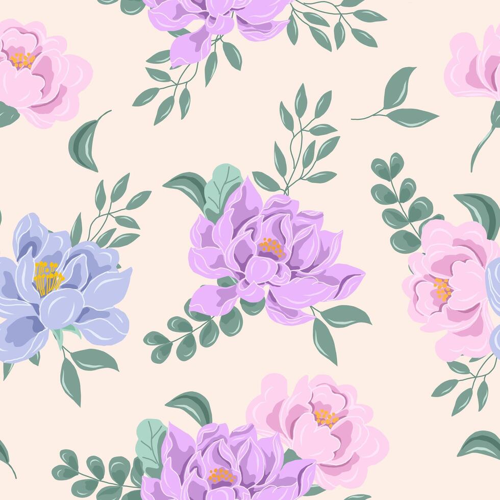 Purple Magnolia and Pink Flower Seamless Pattern vector