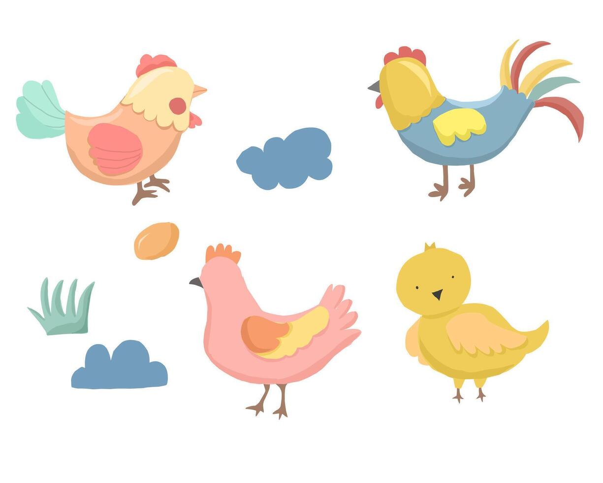 Cute Colorful Chicken Cartoon Illustration vector